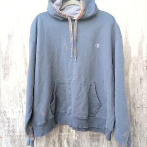 VTG 90's Champion Hoodie Thrashed Farm Worn Streetwear Men's XL Dusty Blue